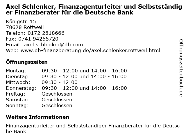 ᐅ Offnungszeiten Finanzagentur Fur Die Deutsche Bank Axel