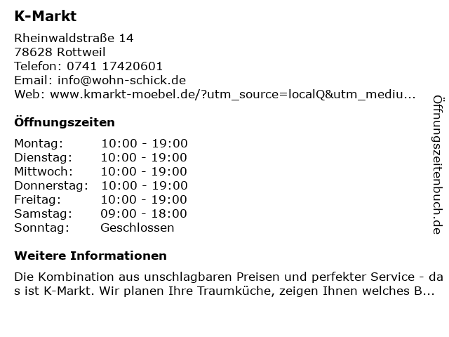 ᐅ Öffnungszeiten „K Markt Der MöbelDiscount