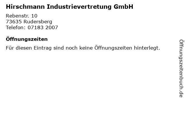 Hirschmann Industrievertretung GmbH in Rudersberg: Adresse und Öffnungszeiten