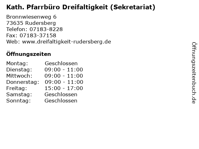 Kath. Pfarrbüro Dreifaltigkeit (Sekretariat) in Rudersberg: Adresse und Öffnungszeiten