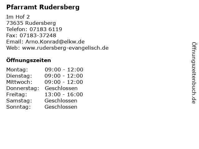 Pfarramt Rudersberg in Rudersberg: Adresse und Öffnungszeiten