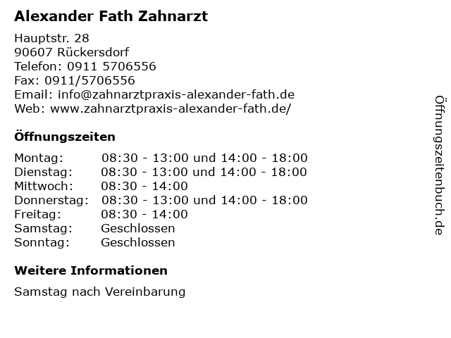 Alexander Fath Zahnarzt in Rückersdorf: Adresse und Öffnungszeiten