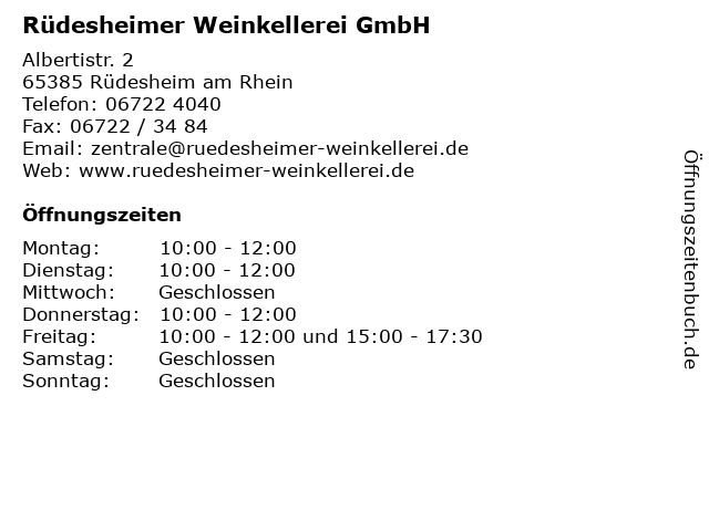 Rüdesheimer Weinkellerei GmbH in Rüdesheim am Rhein: Adresse und Öffnungszeiten