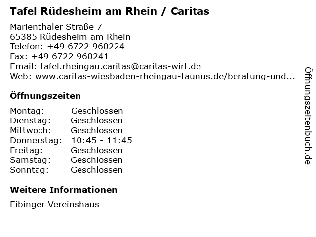 Tafel Rüdesheim am Rhein / Caritas in Rüdesheim am Rhein: Adresse und Öffnungszeiten