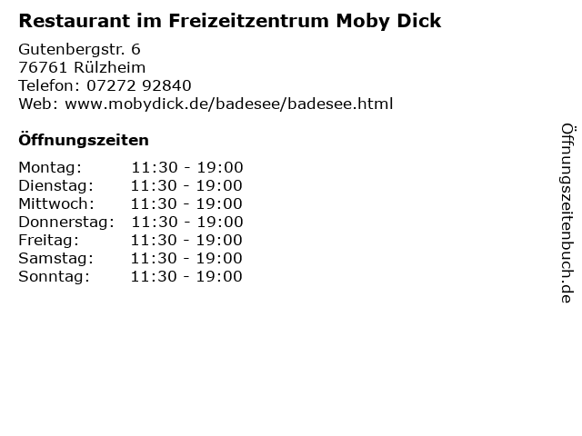 Restaurant im Freizeitzentrum Moby Dick in Rülzheim: Adresse und Öffnungszeiten