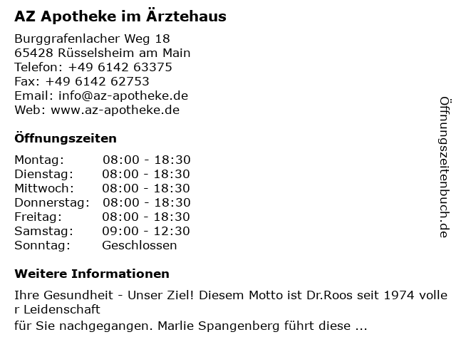 AZ Apotheke im Ärztehaus in Rüsselsheim am Main: Adresse und Öffnungszeiten
