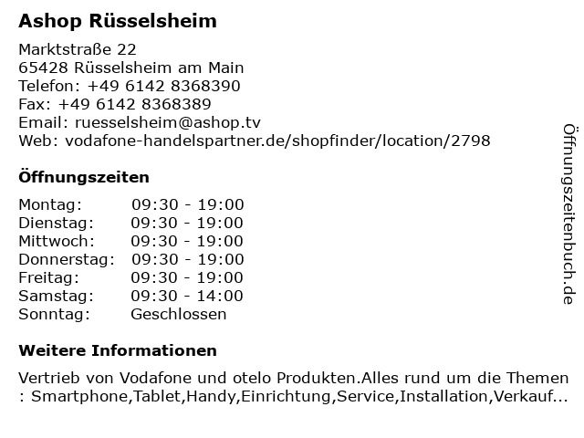 Ashop Rüsselsheim in Rüsselsheim am Main: Adresse und Öffnungszeiten