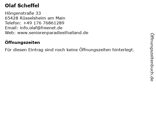 Olaf Scheffel in Rüsselsheim am Main: Adresse und Öffnungszeiten