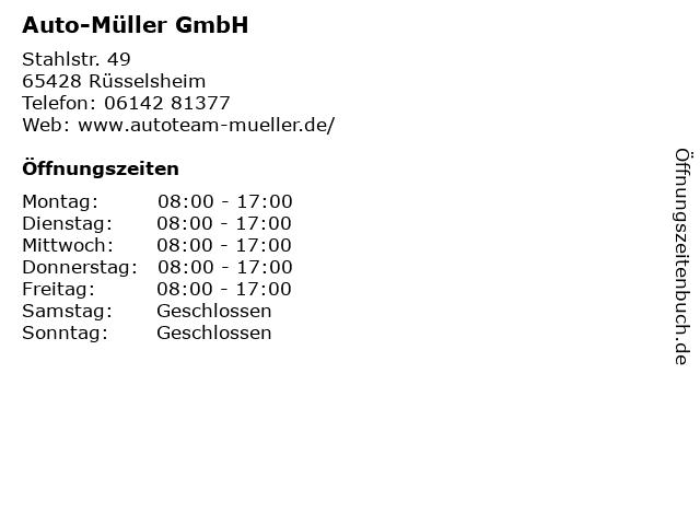 Auto-Müller GmbH in Rüsselsheim: Adresse und Öffnungszeiten