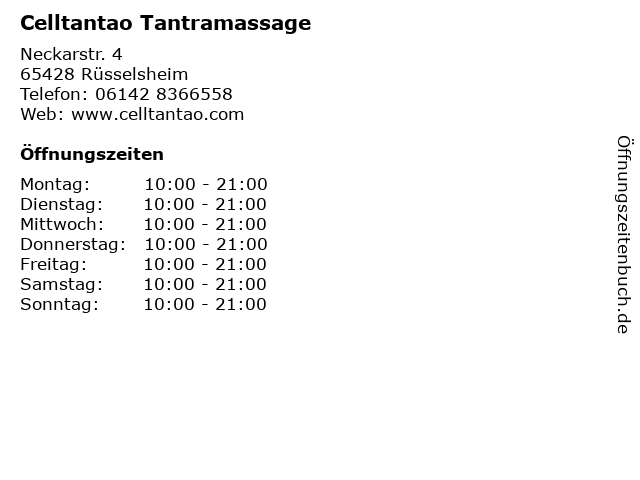 Celltantao Tantramassage in Rüsselsheim: Adresse und Öffnungszeiten