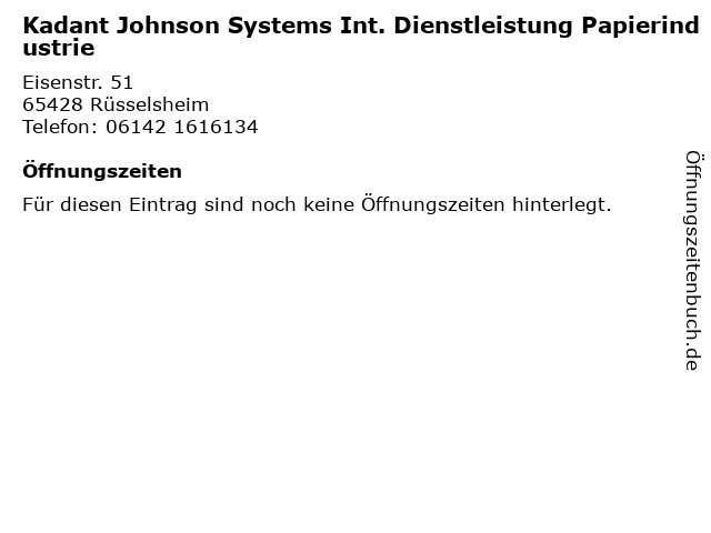 Kadant Johnson Systems Int. Dienstleistung Papierindustrie in Rüsselsheim: Adresse und Öffnungszeiten