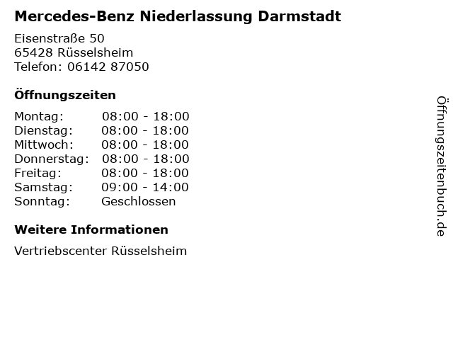 Mercedes-Benz Niederlassung Darmstadt in Rüsselsheim: Adresse und Öffnungszeiten