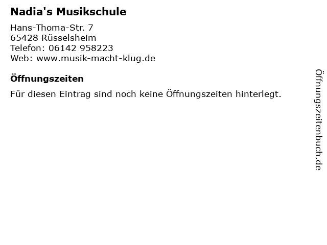 Nadia's Musikschule in Rüsselsheim: Adresse und Öffnungszeiten