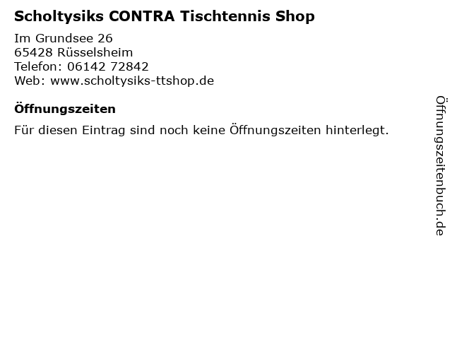 Scholtysiks CONTRA Tischtennis Shop in Rüsselsheim: Adresse und Öffnungszeiten