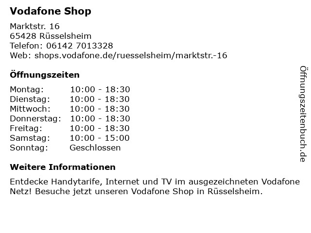 Vodafone Shop in Rüsselsheim: Adresse und Öffnungszeiten
