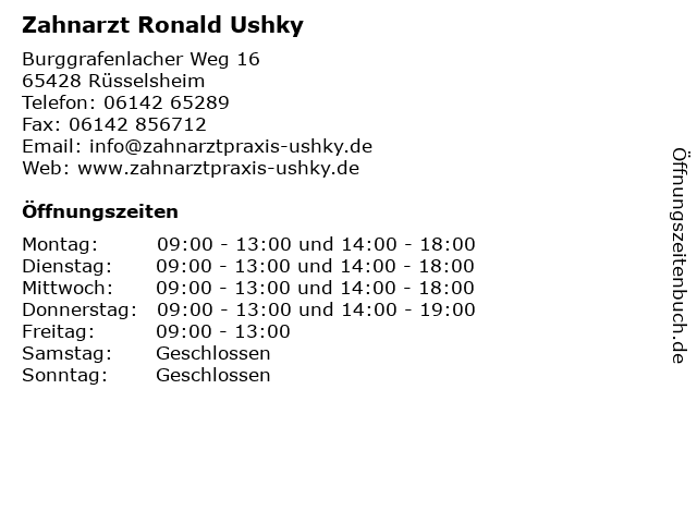 Zahnarzt Ronald Ushky in Rüsselsheim: Adresse und Öffnungszeiten