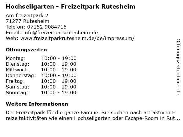 Hochseilgarten - Freizeitpark Rutesheim in Rutesheim: Adresse und Öffnungszeiten