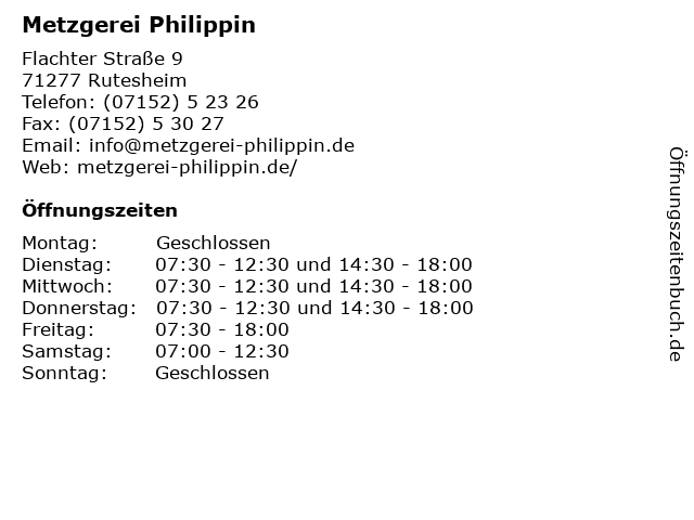 Metzgerei Philippin in Rutesheim: Adresse und Öffnungszeiten