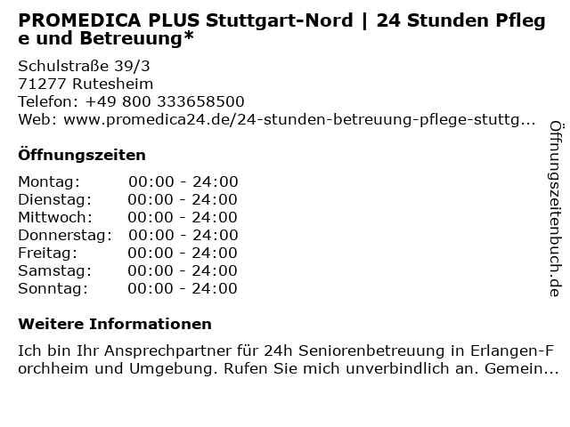 PROMEDICA PLUS Stuttgart-Nord | 24 Stunden Pflege und Betreuung* in Rutesheim: Adresse und Öffnungszeiten