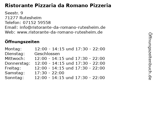 Ristorante Pizzaria da Romano Pizzeria in Rutesheim: Adresse und Öffnungszeiten