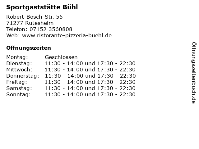 Sportgaststätte Bühl in Rutesheim: Adresse und Öffnungszeiten