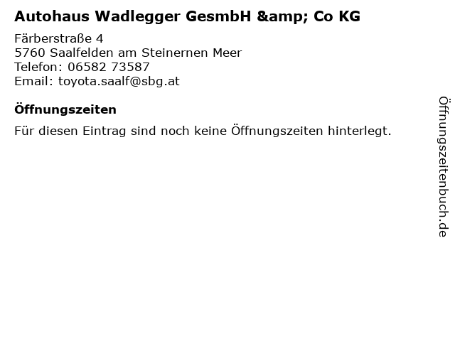 Autohaus Wadlegger GesmbH & Co KG in Saalfelden am Steinernen Meer: Adresse und Öffnungszeiten