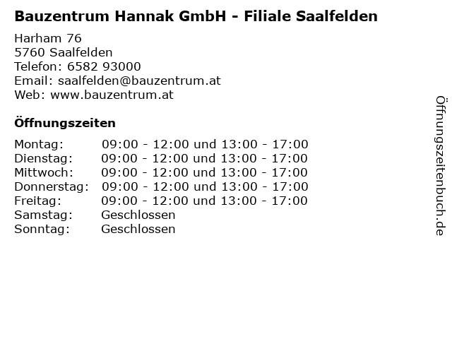 Bauzentrum Hannak GmbH - Filiale Saalfelden in Saalfelden: Adresse und Öffnungszeiten