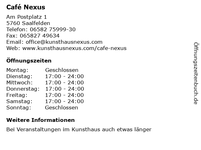 Café Nexus in Saalfelden: Adresse und Öffnungszeiten