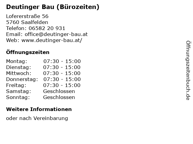 Deutinger Bau (Bürozeiten) in Saalfelden: Adresse und Öffnungszeiten