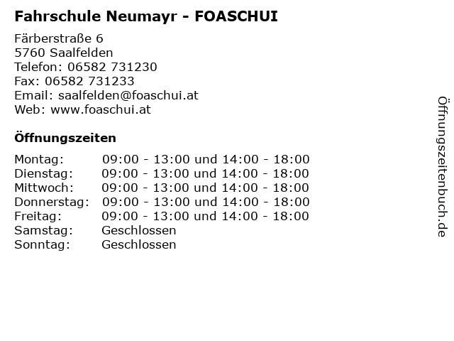 Fahrschule Neumayr - FOASCHUI in Saalfelden: Adresse und Öffnungszeiten
