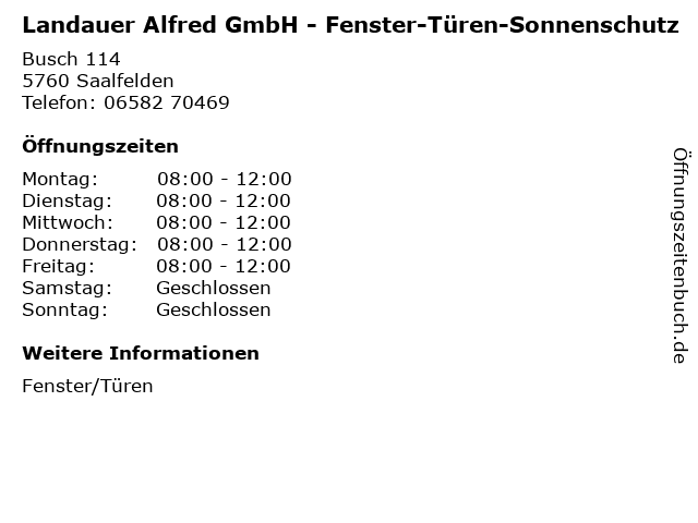 Landauer Alfred GmbH - Fenster-Türen-Sonnenschutz in Saalfelden: Adresse und Öffnungszeiten