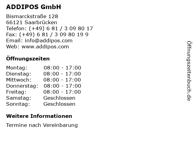 ADDIPOS GmbH in Saarbrücken: Adresse und Öffnungszeiten