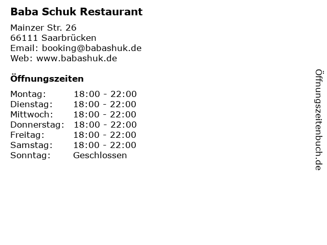 Baba Schuk Restaurant in Saarbrücken: Adresse und Öffnungszeiten