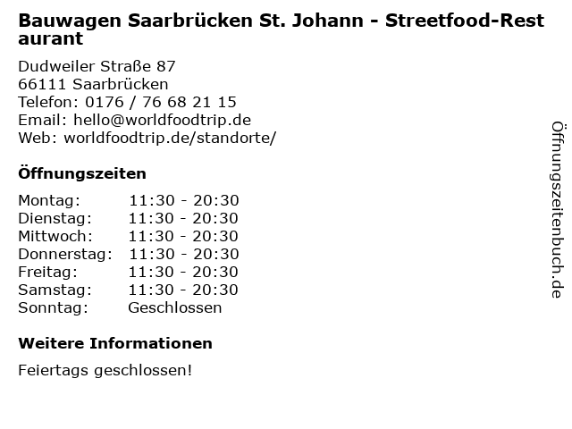 Bauwagen Saarbrücken St. Johann - Streetfood-Restaurant in Saarbrücken: Adresse und Öffnungszeiten