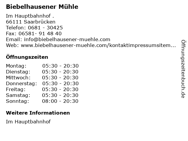 Biebelhausener Mühle in Saarbrücken: Adresse und Öffnungszeiten
