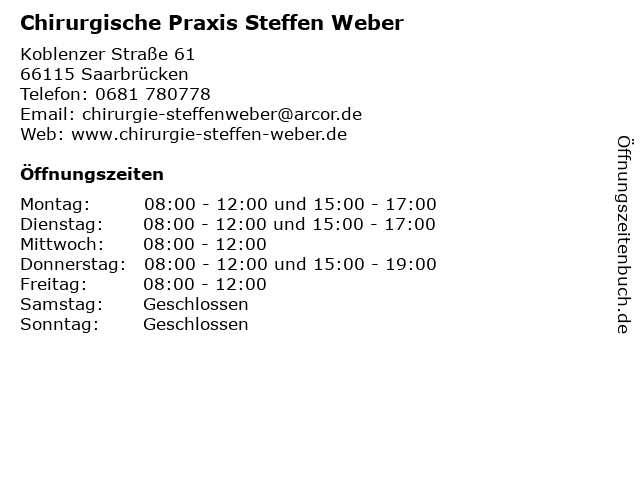 Chirurgische Praxis Steffen Weber in Saarbrücken: Adresse und Öffnungszeiten
