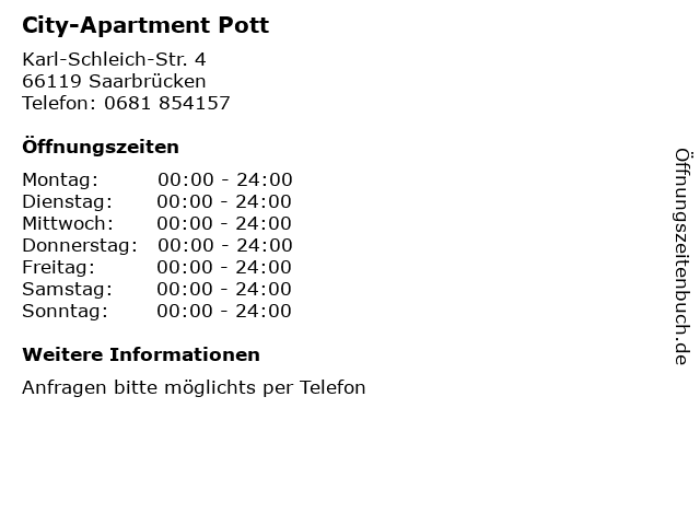 City-Apartment Pott in Saarbrücken: Adresse und Öffnungszeiten
