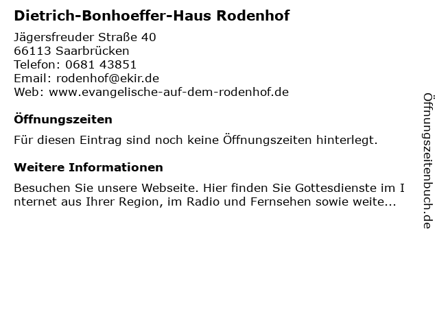 ᐅ Offnungszeiten Dietrich Bonhoeffer Haus Rodenhof
