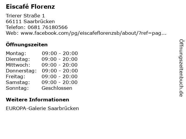 Eiscafé Florenz in Saarbrücken: Adresse und Öffnungszeiten