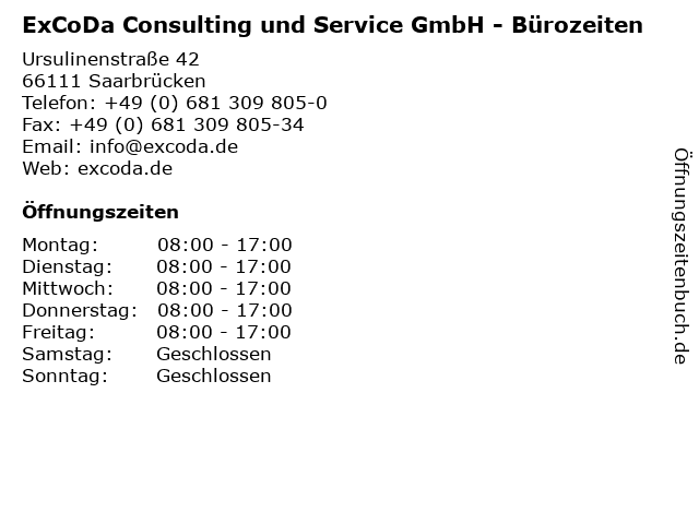ExCoDa Consulting und Service GmbH - Bürozeiten in Saarbrücken: Adresse und Öffnungszeiten