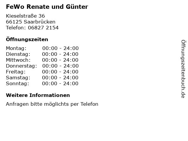 FeWo Renate und Günter in Saarbrücken: Adresse und Öffnungszeiten