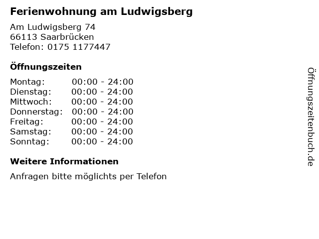 Ferienwohnung am Ludwigsberg in Saarbrücken: Adresse und Öffnungszeiten