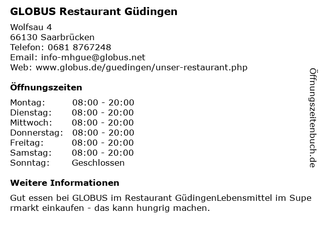 GLOBUS Restaurant Güdingen in Saarbrücken-Güdingen: Adresse und Öffnungszeiten