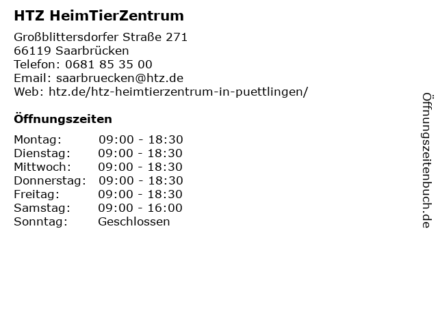 HTZ HeimTierZentrum in Saarbrücken: Adresse und Öffnungszeiten