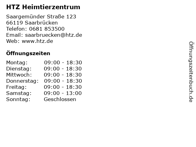 HTZ Heimtierzentrum in Saarbrücken: Adresse und Öffnungszeiten