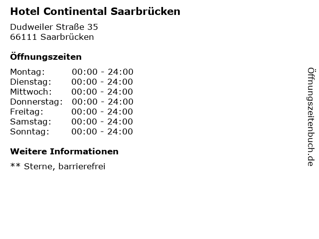 Hotel Continental Saarbrücken in Saarbrücken: Adresse und Öffnungszeiten