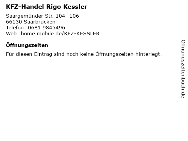 KFZ-Handel Rigo Kessler in Saarbrücken: Adresse und Öffnungszeiten
