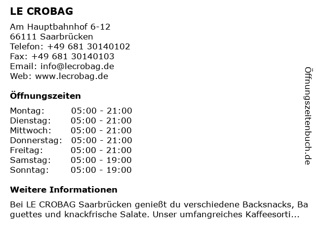 LE CROBAG in Saarbrücken: Adresse und Öffnungszeiten