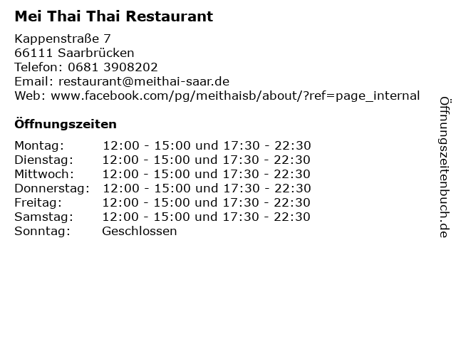 Mei Thai Thai Restaurant in Saarbrücken: Adresse und Öffnungszeiten