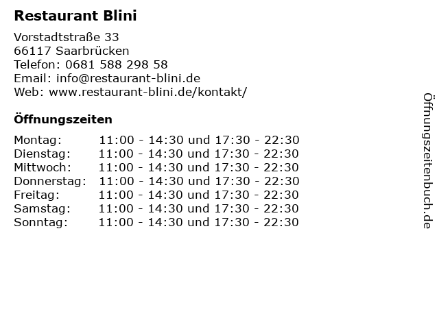 Restaurant Blini in Saarbrücken: Adresse und Öffnungszeiten